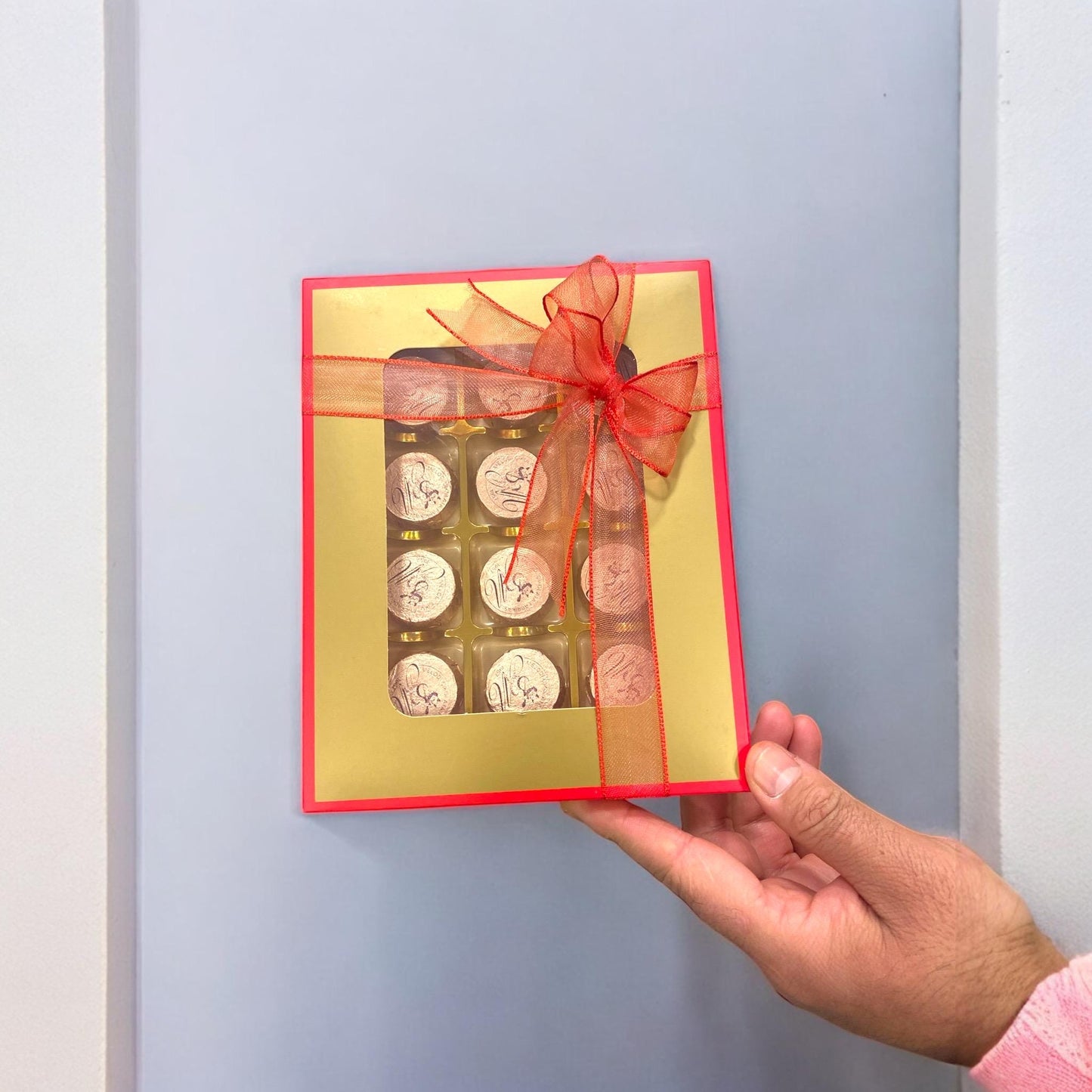 Artisan Chocolate Gift Red Box, Hazelnut Milk Chocolate Foiled Gourmet Basket, Premium Truffles Chocolate Theme Gifts, Chocolate Favor