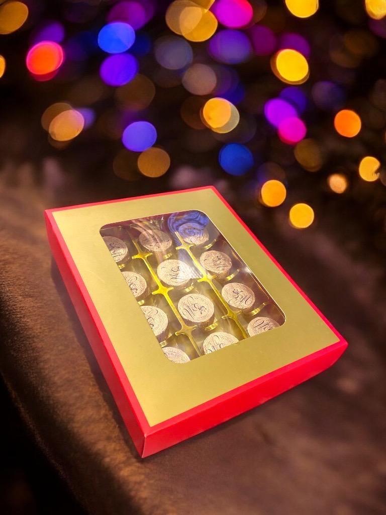 Artisan Chocolate Gift Red Box, Hazelnut Milk Chocolate Foiled Gourmet Basket, Premium Truffles Chocolate Theme Gifts, Chocolate Favor
