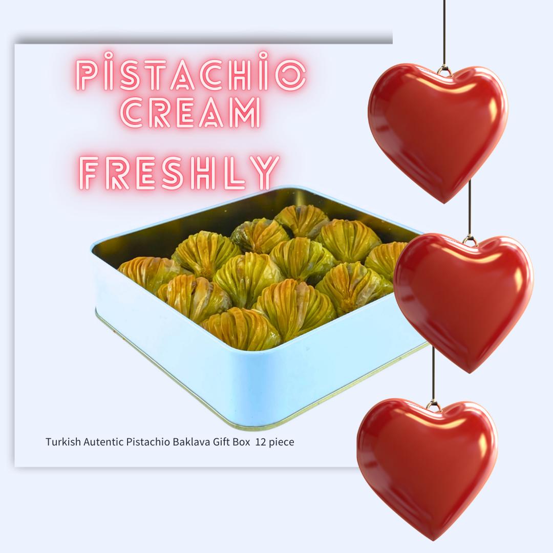 Turkish Baklava Pistachio Cream Gift Tin Box, Homemade Pistachio Baklava, Turkish Dessert, Handmade Baklava Box, Mediterranean Desserts