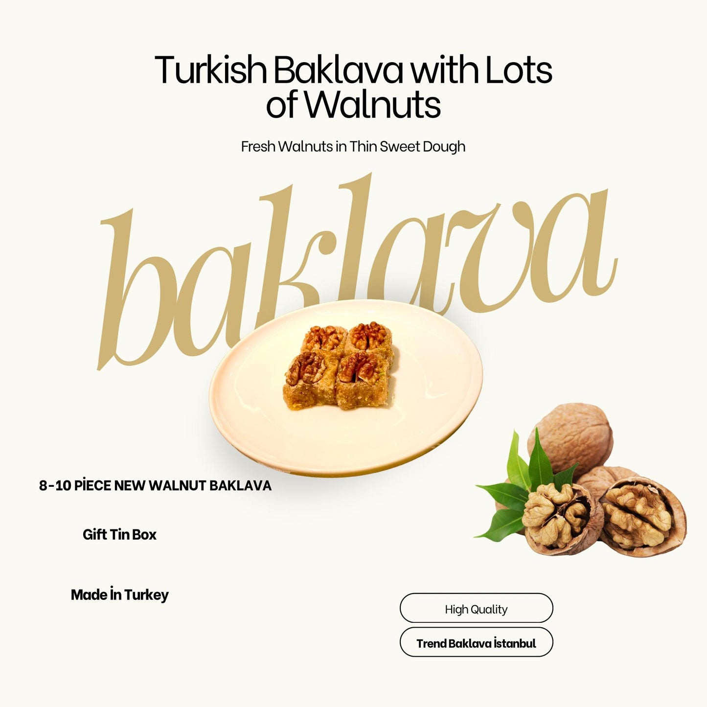 Baklava With Walnut, Turkish Baklava, Homemade Baklava, Traditional Baklava, Turkish Dessert, Natural Walnut Baklava, Baklava Gift Tin Box