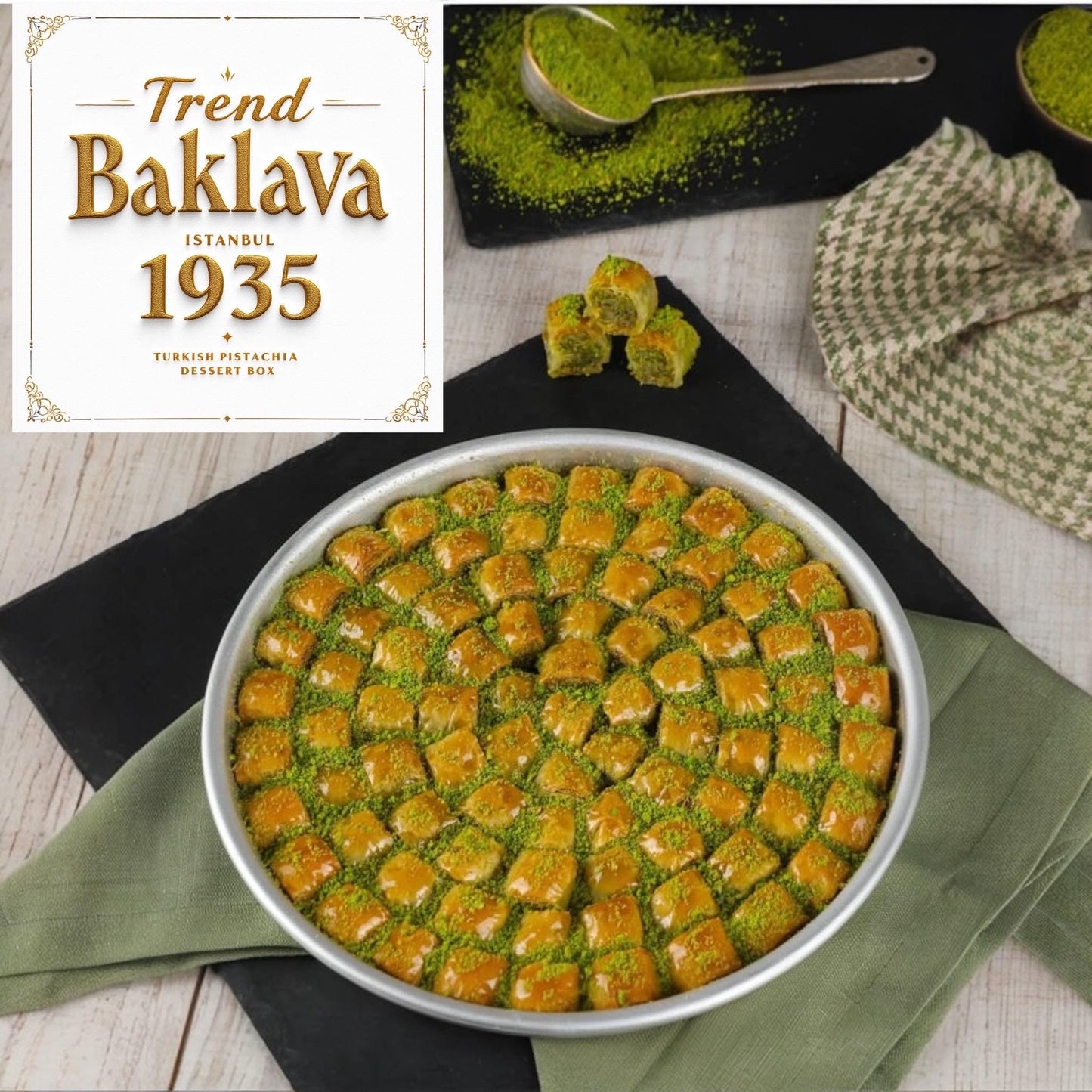 Turkish Mini Baklava With Pistachio, Personalized Gift Baklava, Baklava Free Shipping Tin Box, Homemade Baklava, Turkish Baklava Gift Box
