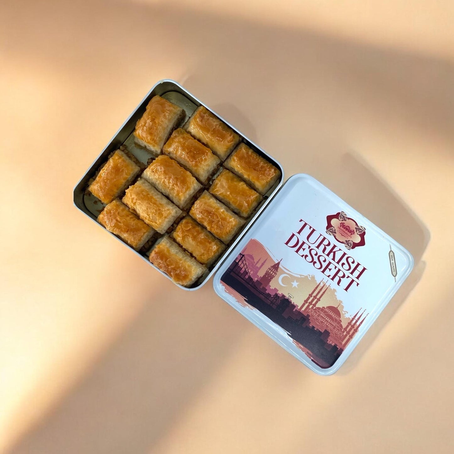 Trend Baklava Premium Walnut Baklava Tin Box, Handmade Turkish Dessert, Layered & Rich in Flavor, Authentic Middle Eastern Sweet Gift Box