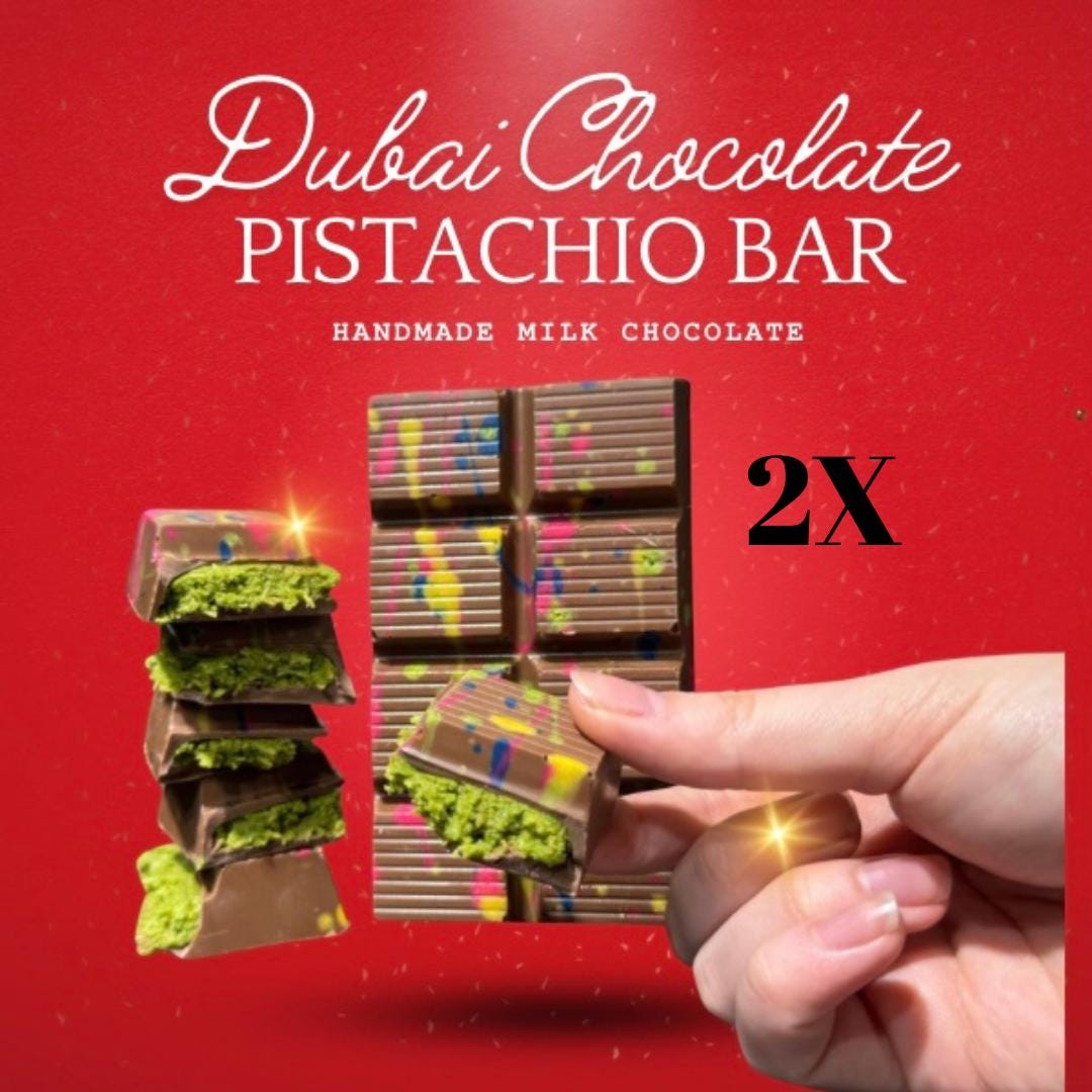 Dubai Chocolate Bar Pistachio,Kunafa Chocolate Bar,Chocolate Dubai Bar,Pistachio Cream Dubai,Chocolate Knafeh Chocolate Pistachio Bar,2X Bar