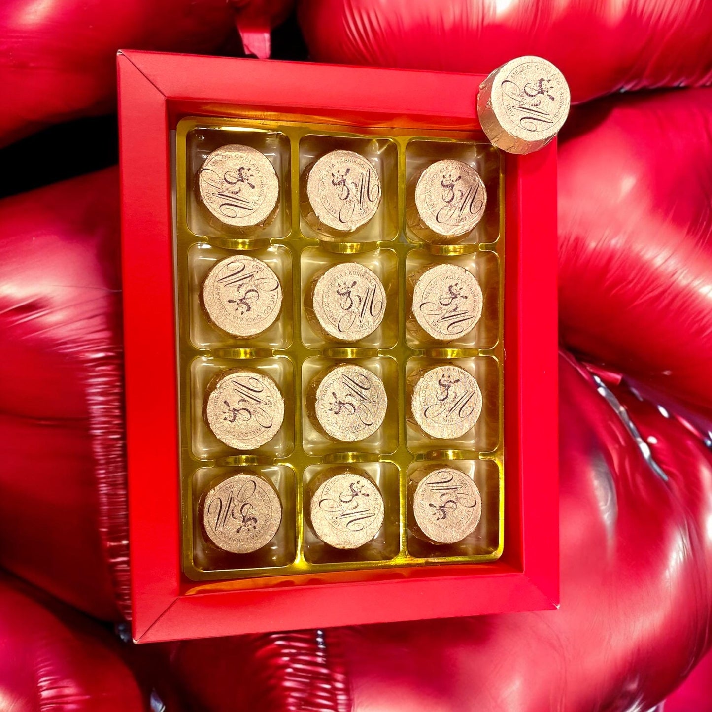 Artisan Chocolate Gift Red Box, Hazelnut Milk Chocolate Foiled Gourmet Basket, Premium Truffles Chocolate Theme Gifts, Chocolate Favor