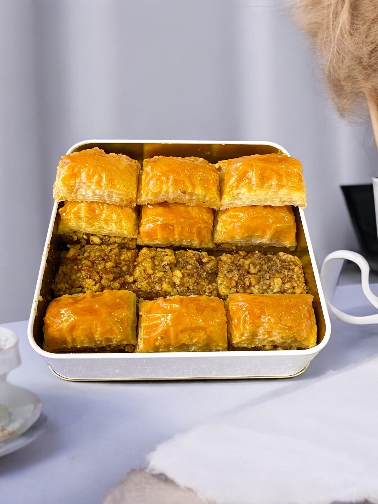 Trend Baklava Premium Walnut Baklava Tin Box, Handmade Turkish Dessert, Layered & Rich in Flavor, Authentic Middle Eastern Sweet Gift Box
