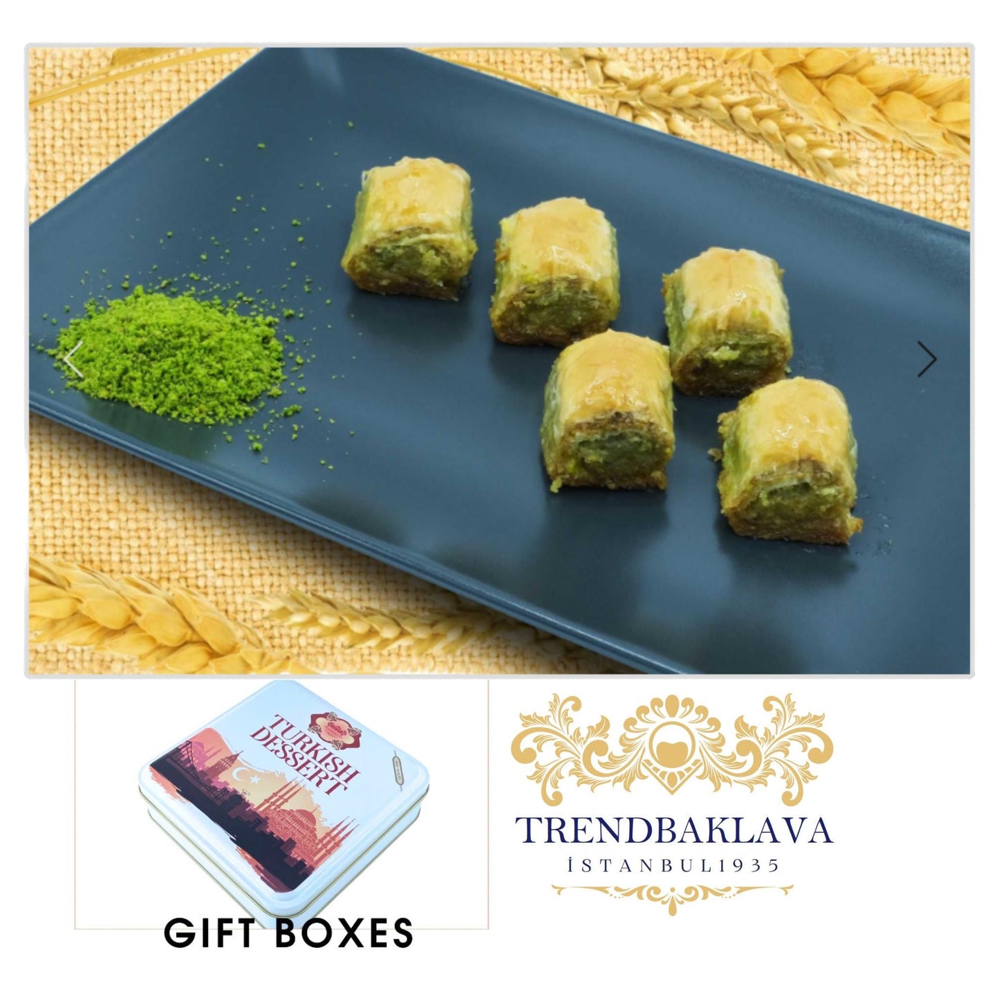 Turkish Mini Baklava With Pistachio, Personalized Gift Baklava, Baklava Free Shipping Tin Box, Homemade Baklava, Turkish Baklava Gift Box