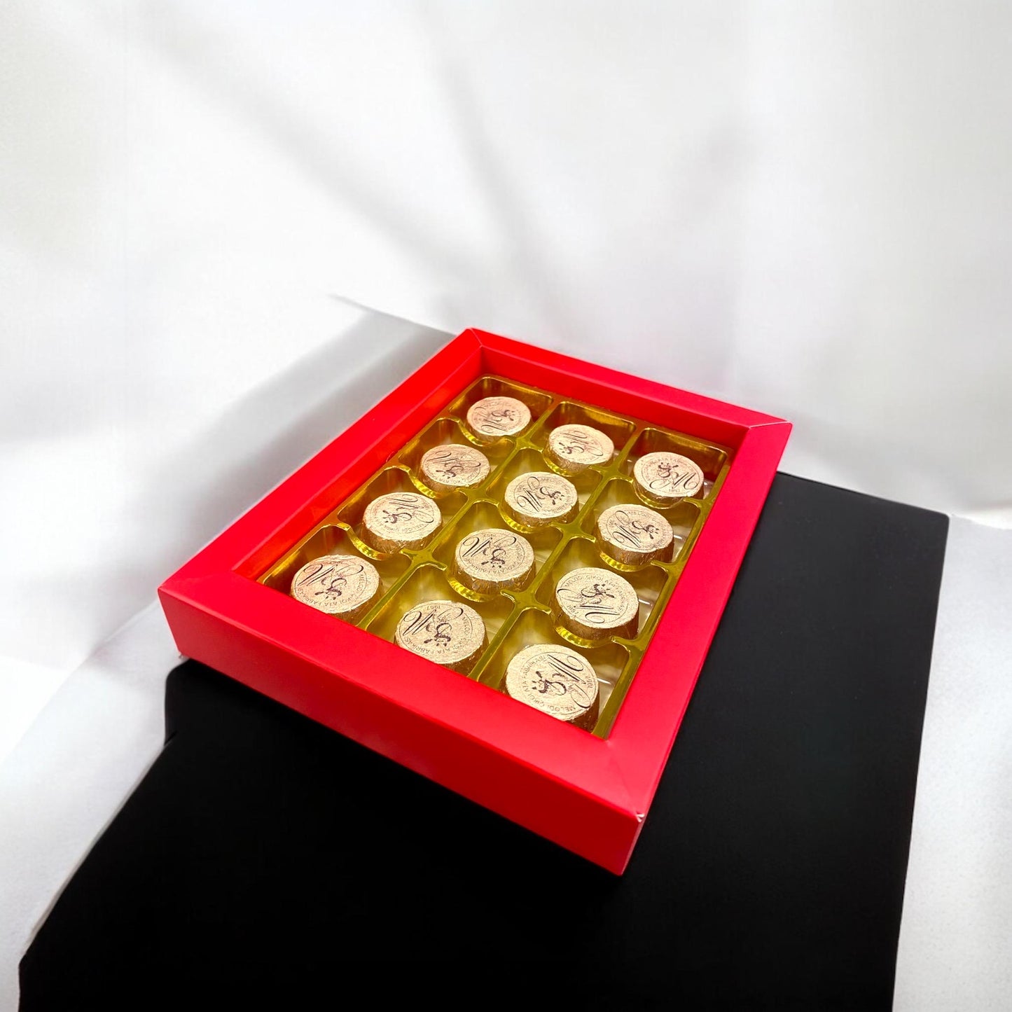 Artisan Chocolate Gift Red Box, Hazelnut Milk Chocolate Foiled Gourmet Basket, Premium Truffles Chocolate Theme Gifts, Chocolate Favor