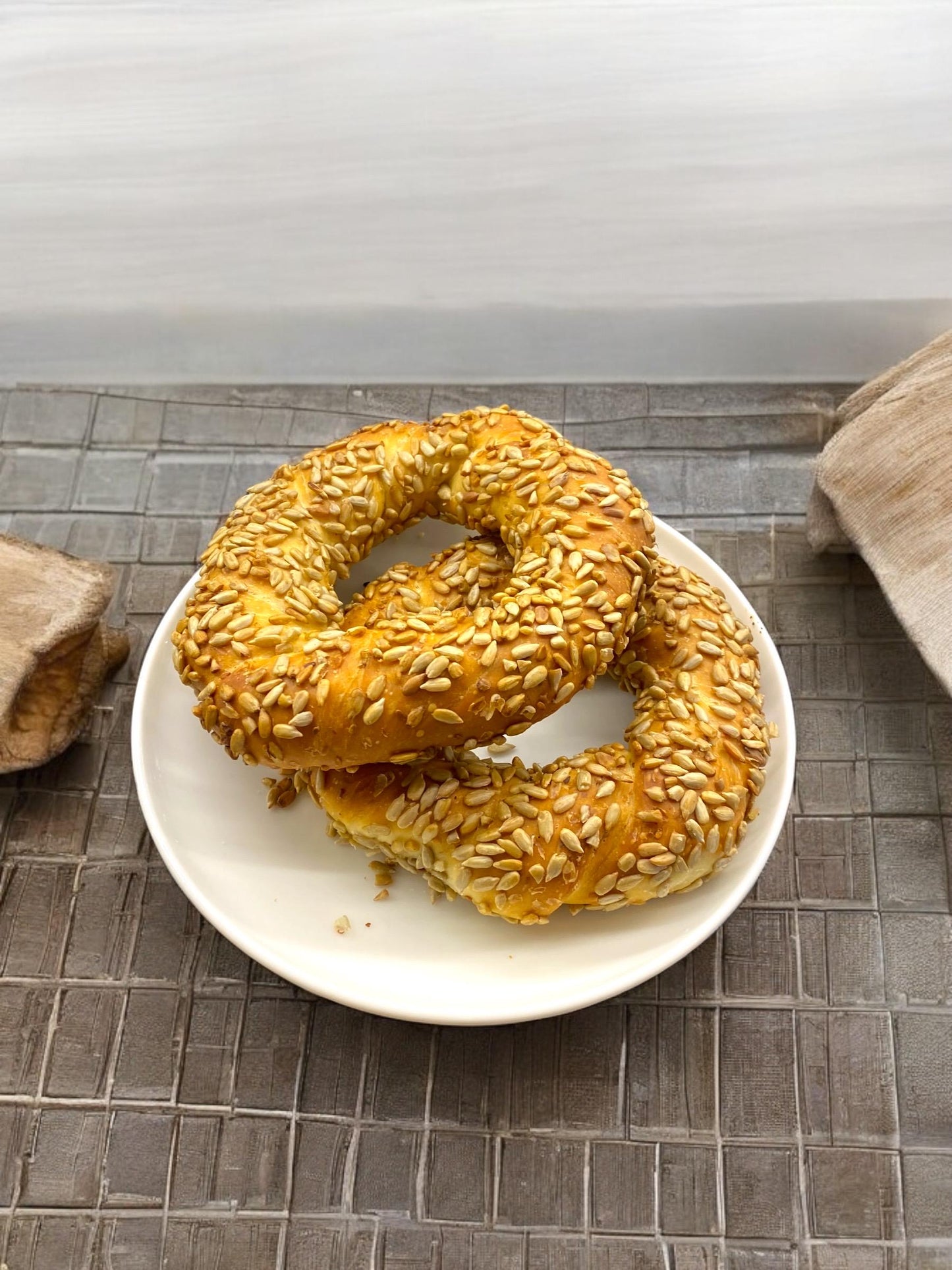 Handmade Sunflower Seed Bagels Freshly Baked Artisan Treats, Turkish Simit, Baked Goods, Plain Bagels