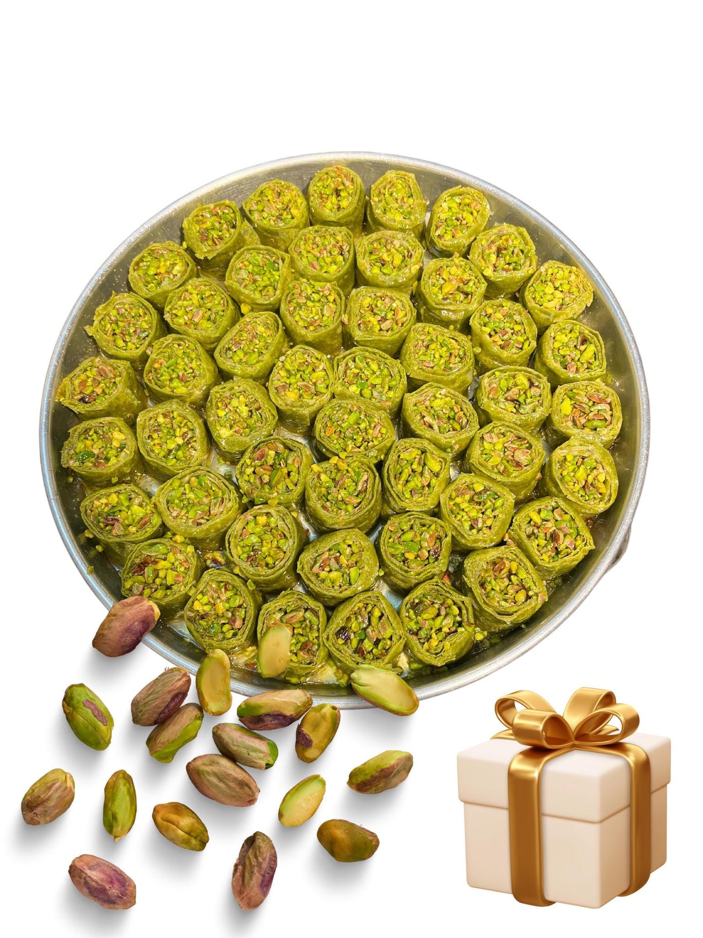 Turkish Baklava With Pistachio, Thin Dough with Lots of Pistachios Baklava Custom Tin Gift Box, Delicious Pistachio Dessert Gourmet Basket
