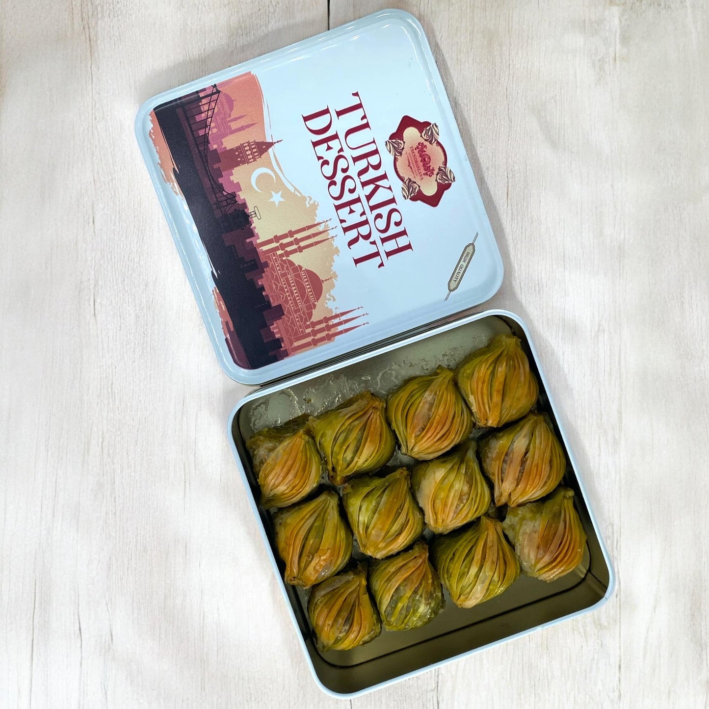 Turkish Baklava Pistachio Cream Gift Tin Box, Homemade Pistachio Baklava, Turkish Dessert, Handmade Baklava Box, Mediterranean Desserts