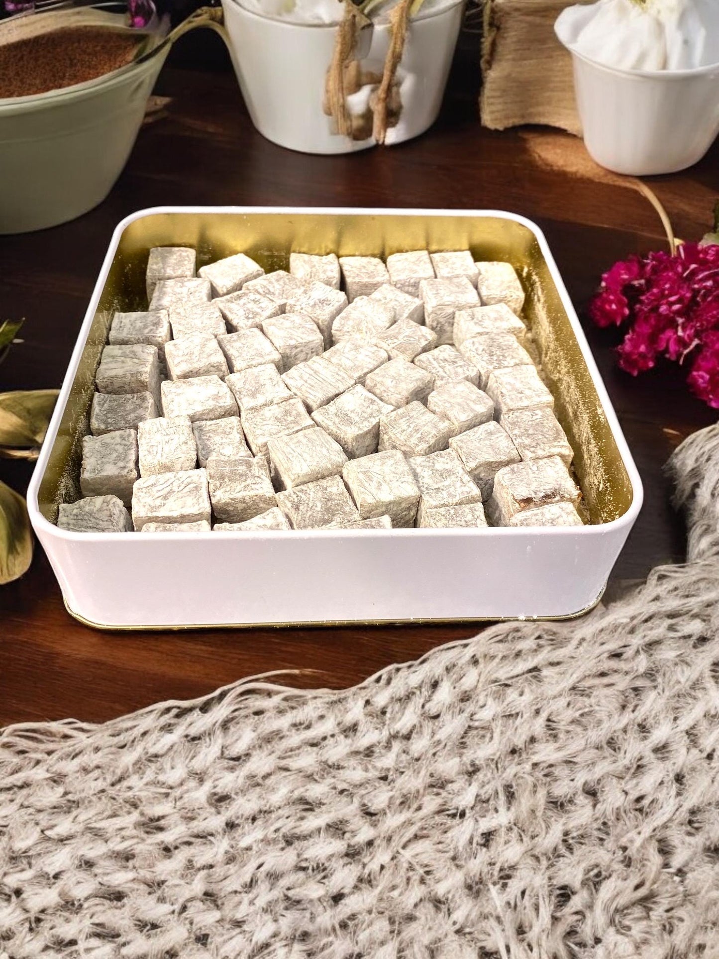 Turkish Delight With Caramel Candy Tin Box, Turkish Food, Freshly Sweets, Handmade Candy from istanbul/Turkey