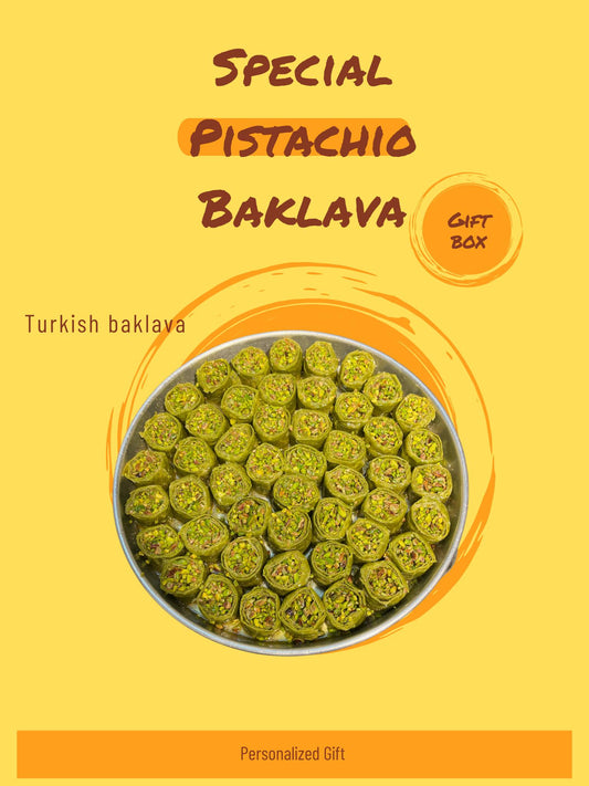 Turkish Baklava With Pistachio, Thin Dough with Lots of Pistachios Baklava Custom Tin Gift Box, Delicious Pistachio Dessert Gourmet Basket