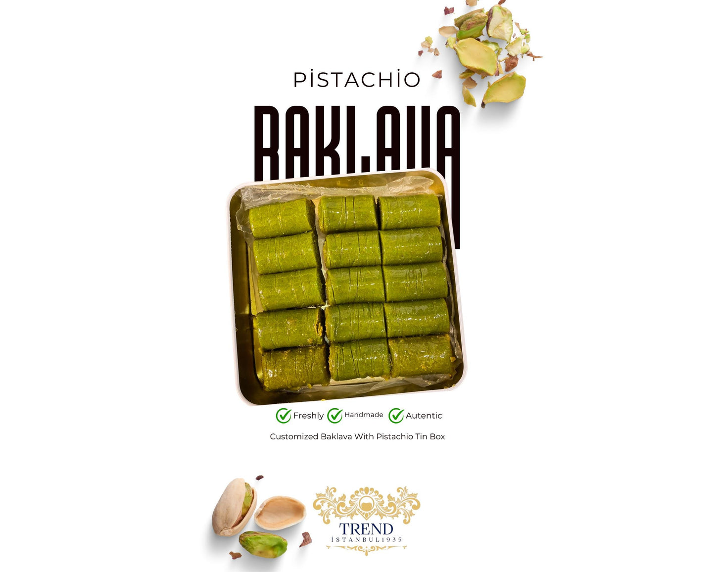 Turkish Baklava With Pistachio Gift Tin Box, Thin Dough with Lots of Pistachios Baklava, Custom Tin Gift Box, Delicious Pistachio Dessert