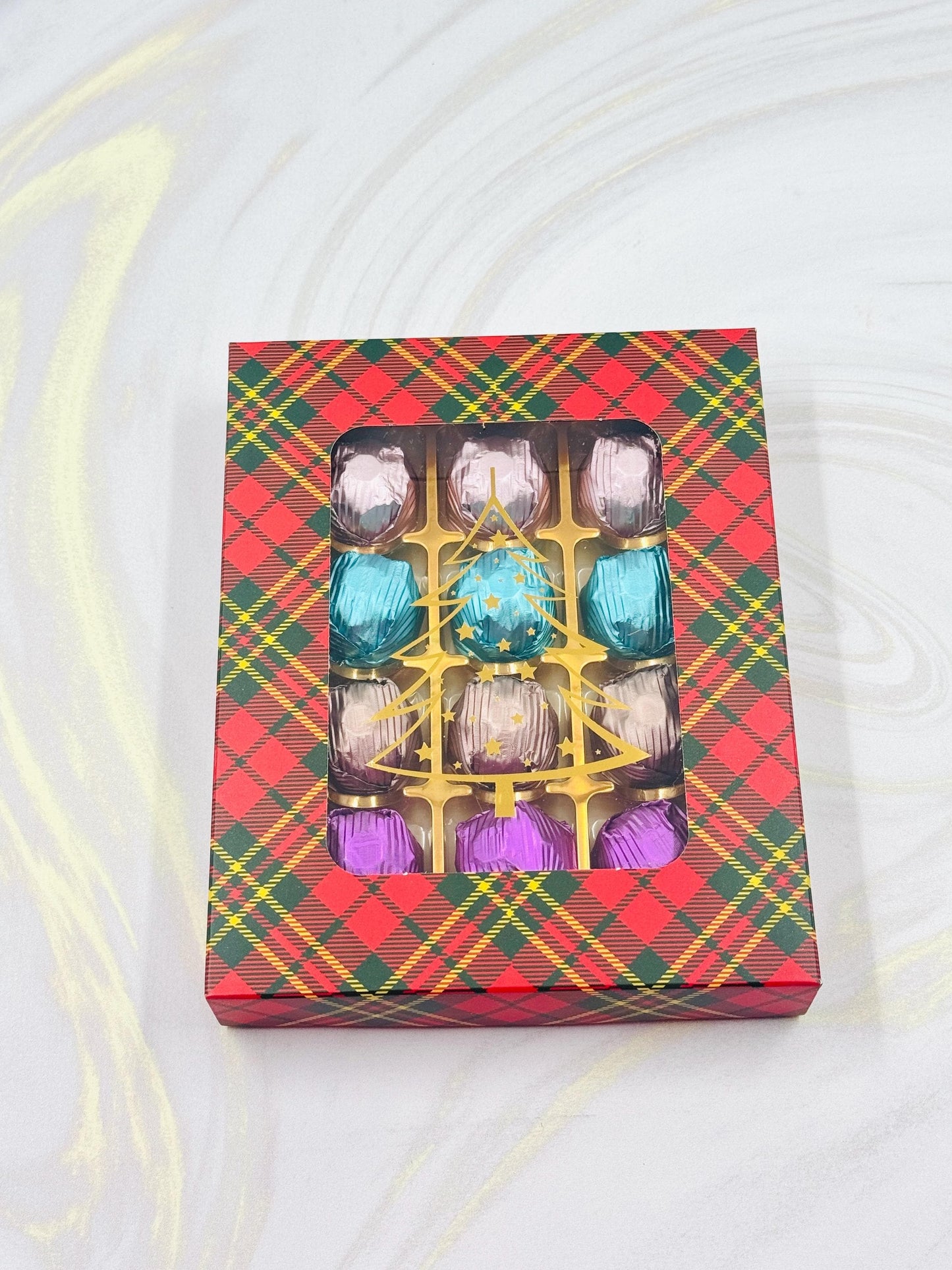 Mother’s Day Chocolate Gift Red Box, Birthday Chocolate, Purple, Blue, Pink, Bronze Milk Chocolates Folied With Rich Hazelnut, 12 Piece