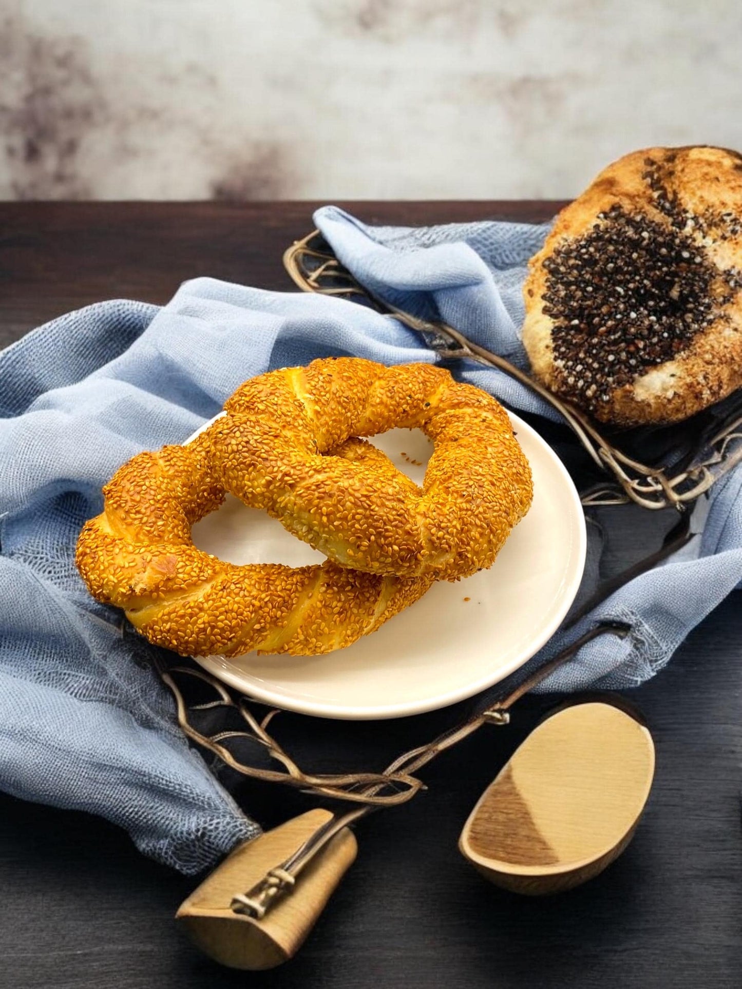 Turkish Sesame Bagels, Handmade Artisan Bread, Traditional Turkish Food, Savory Sesame Ring Bagel, Circular Bread,Breakfast Food,Savory Food