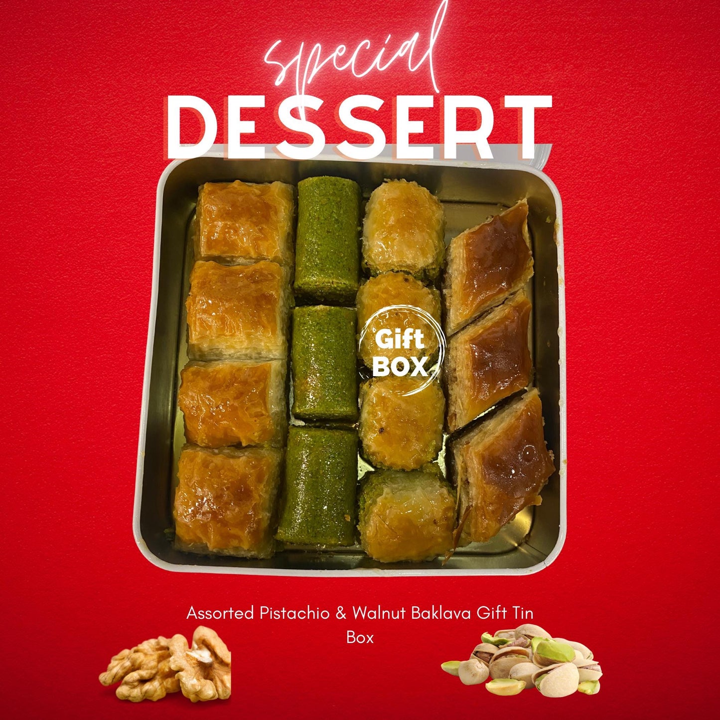 Mixed Turkish Baklava Gift Tin Box, Baklava With Pistachio And Walnut Basket, Crispy and Delicious Baklava, Delicacies for Dessert Lovers