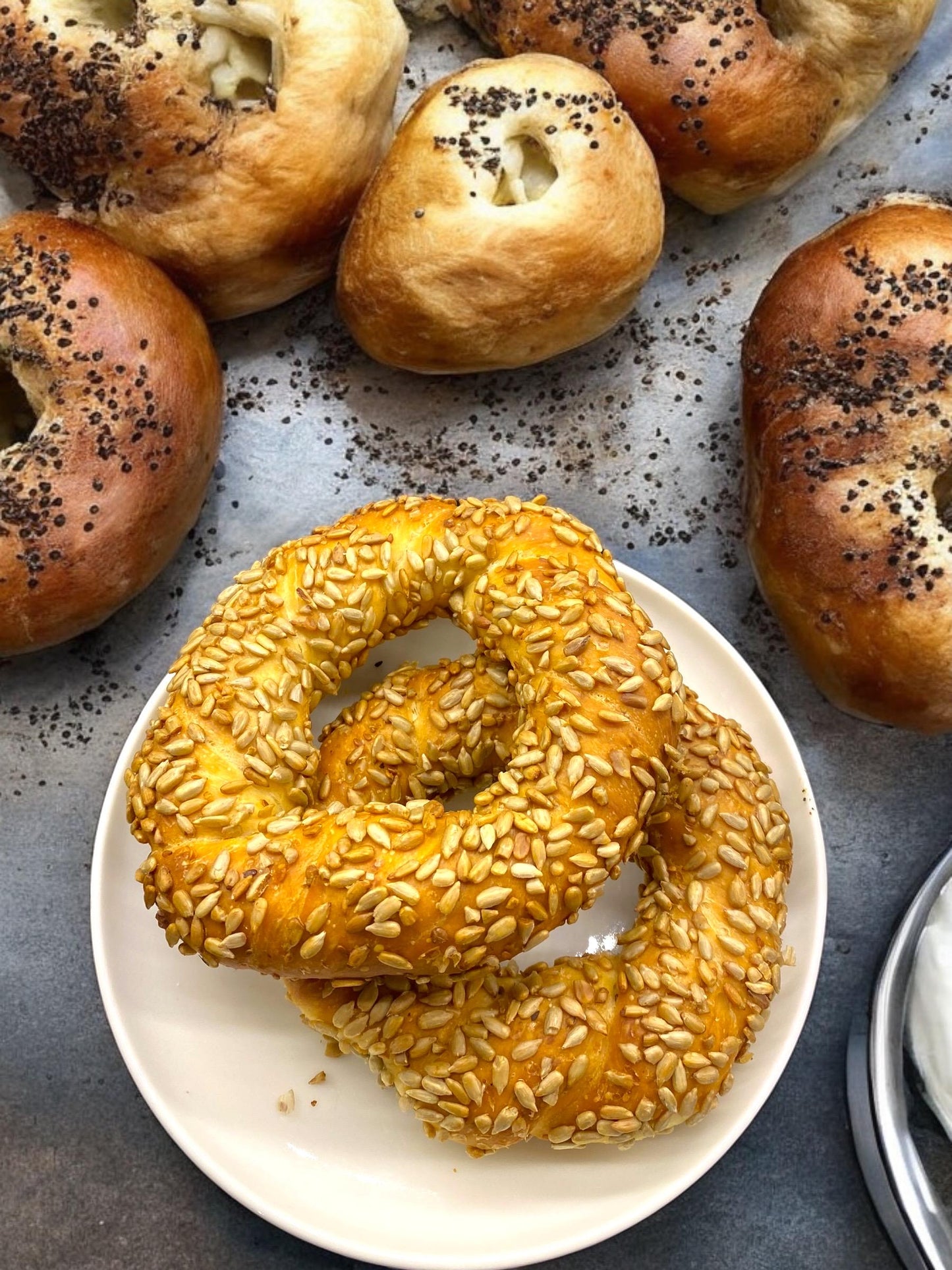 Handmade Sunflower Seed Bagels Freshly Baked Artisan Treats, Turkish Simit, Baked Goods, Plain Bagels