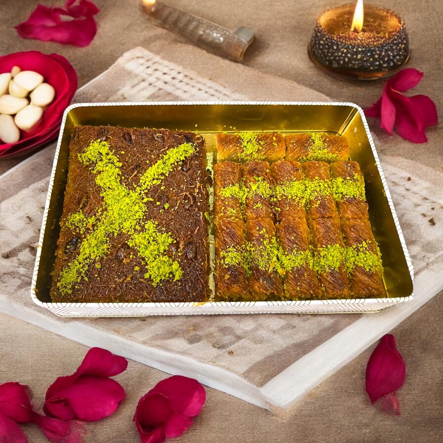 Turkish Pistachio Knafah, Turkish Pistachio Kadayif, Handmade Pistachio Knafah, Food Theme Gift, Dessert Box, Turkish Mixed  Dessert Tin Box