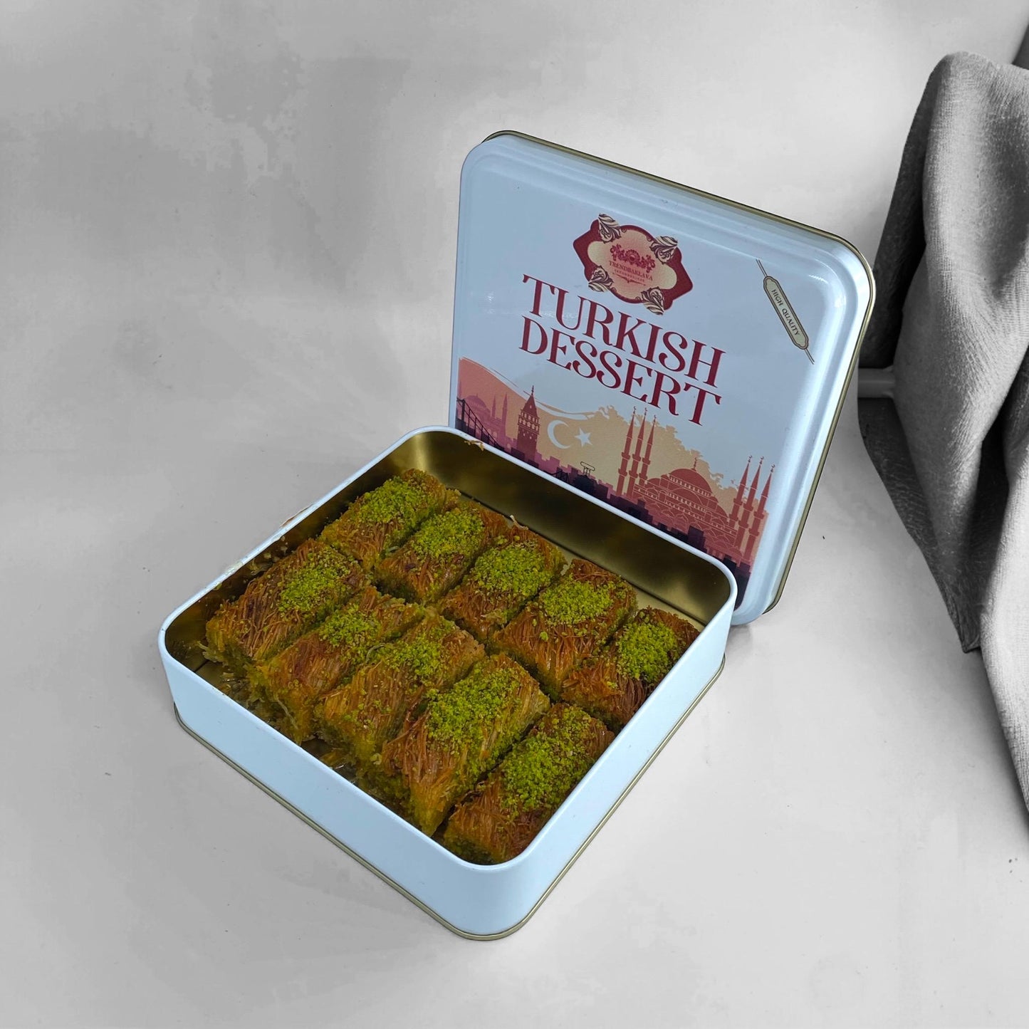 Turkish Pistachio Knafah, Turkish Pistachio Kadayif, Handmade Pistachio Knafah, Food Theme Gift, Dessert Box, Turkish Mixed  Dessert Tin Box