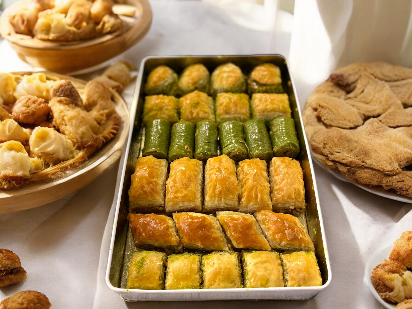 Mixed Turkish Baklava Gift Tin Box, Baklava With Pistachio And Walnut Basket, Crispy and Delicious Baklava, Delicacies for Dessert Lovers