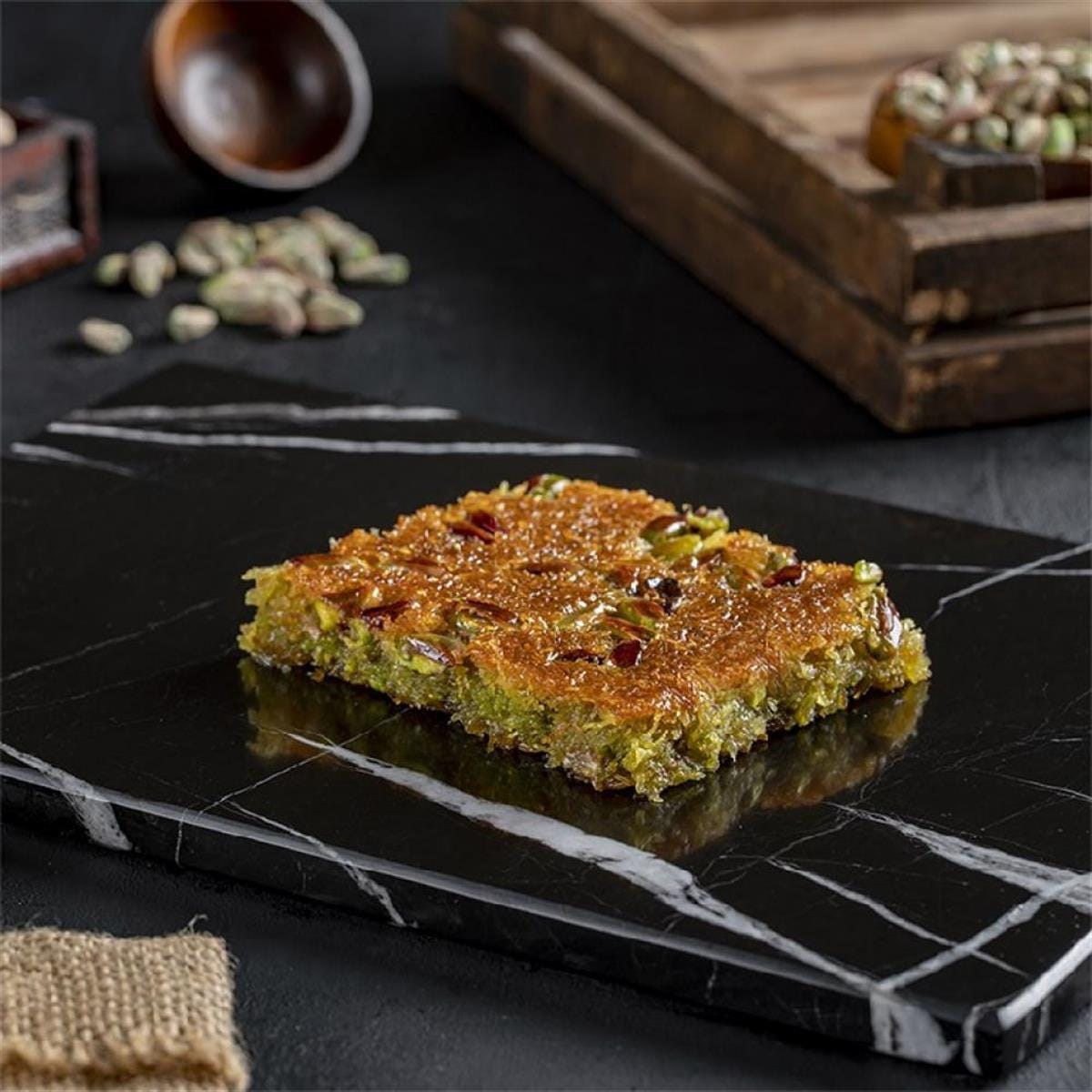 Pistachio Turkish Knafah Dessert Box, Food Theme Gifts, Handmade Kadaifi, Pistachio Baklava Gourmet Basket, Traditional Turkish Kadayif