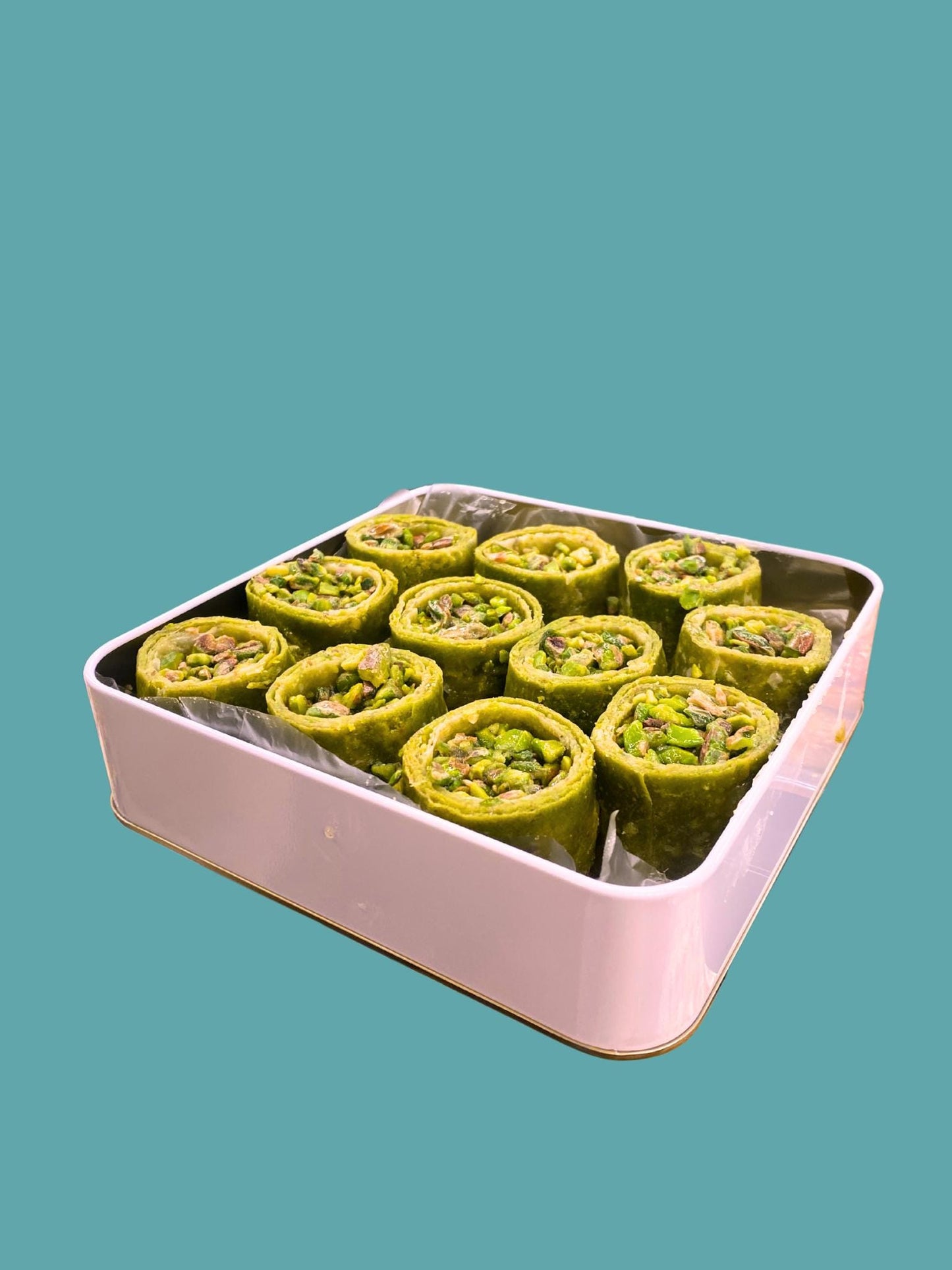 Turkish Baklava With Pistachio, Thin Dough with Lots of Pistachios Baklava Custom Tin Gift Box, Delicious Pistachio Dessert Gourmet Basket