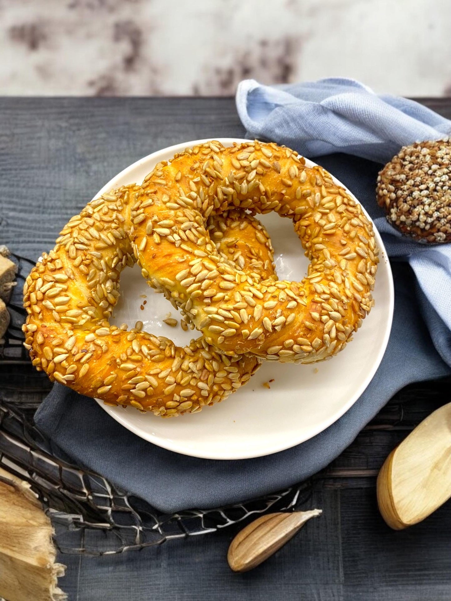 Handmade Sunflower Seed Bagels Freshly Baked Artisan Treats, Turkish Simit, Baked Goods, Plain Bagels