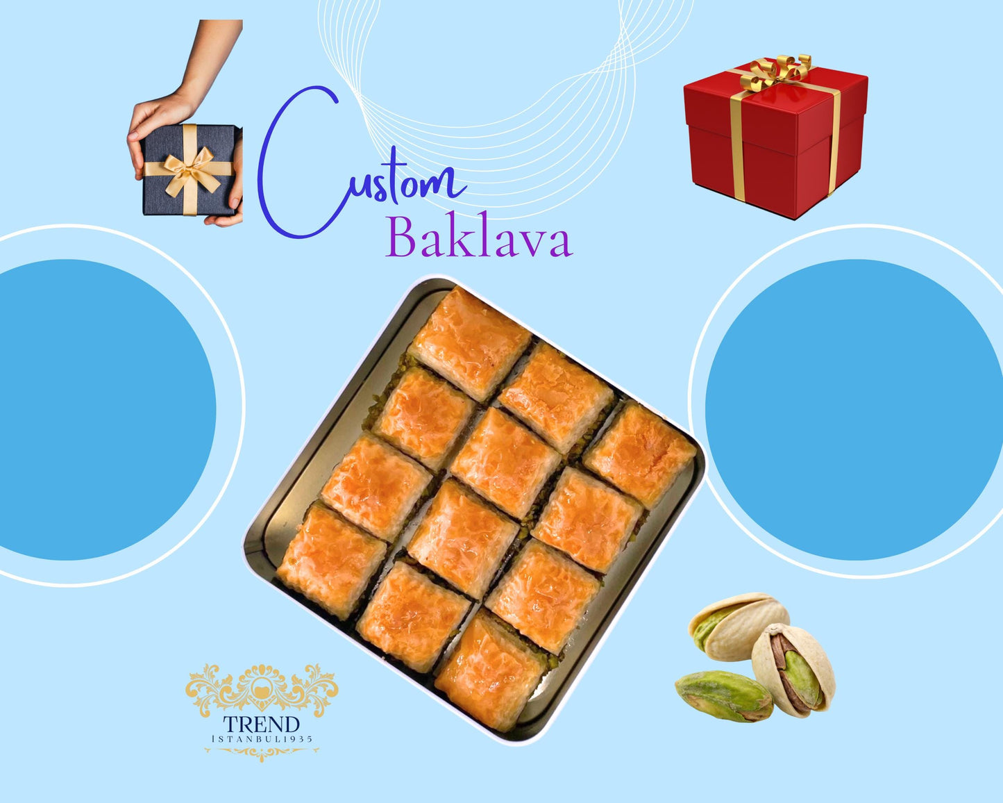 Assorted Baklava Gift Box, Walnut & Pistachio Baklava Tin Box, Customized Turkish Baklava, Handmade Autentic Dessert, Made in Turkey