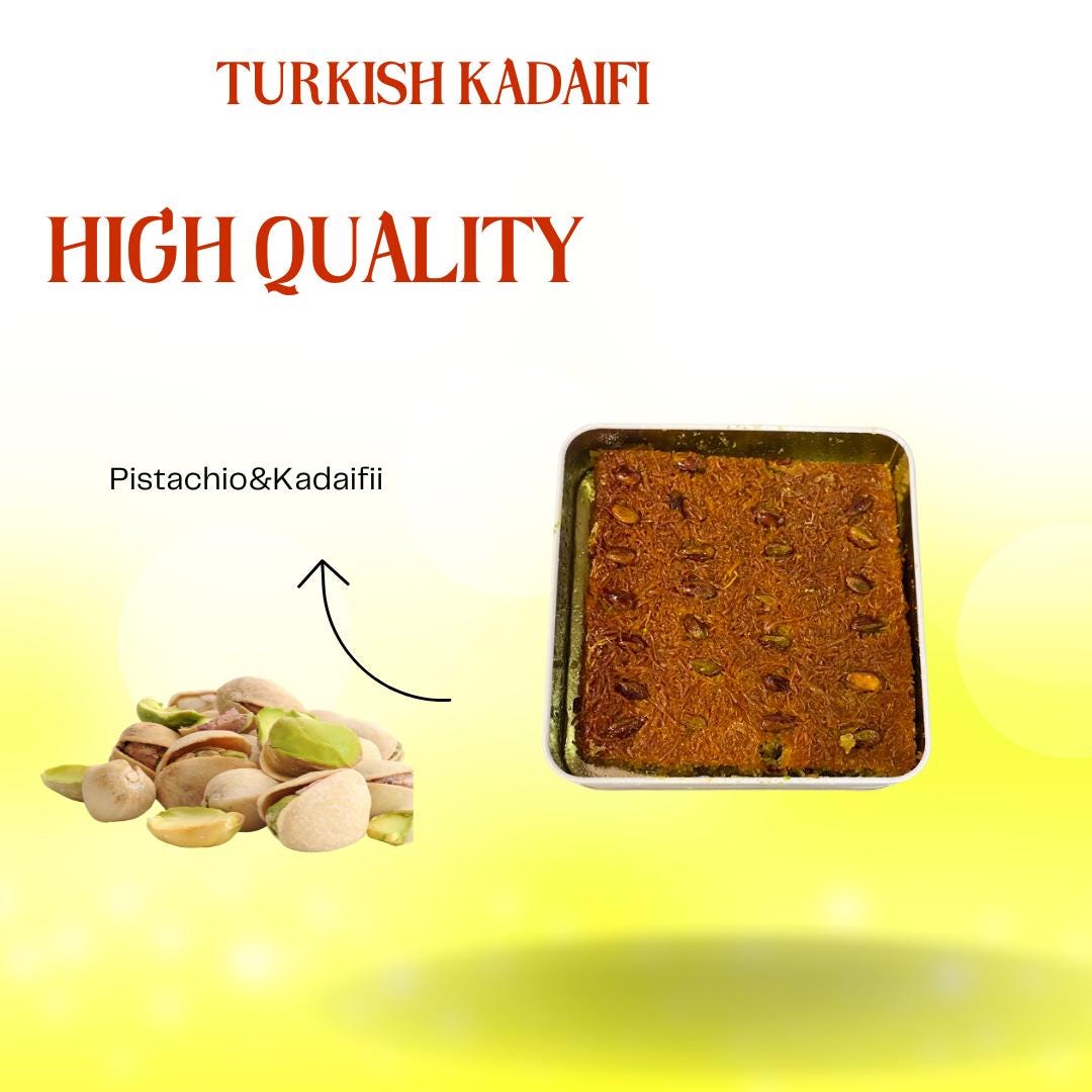 Pistachio Turkish Knafah Dessert Box, Food Theme Gifts, Handmade Kadaifi, Pistachio Baklava Gourmet Basket, Traditional Turkish Kadayif