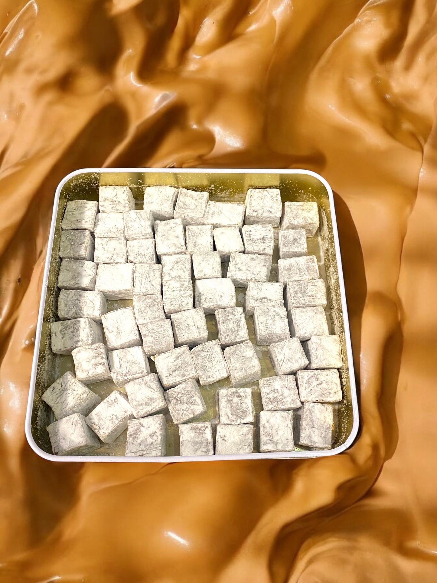 Turkish Delight With Caramel Candy Tin Box, Turkish Food, Freshly Sweets, Handmade Candy from istanbul/Turkey
