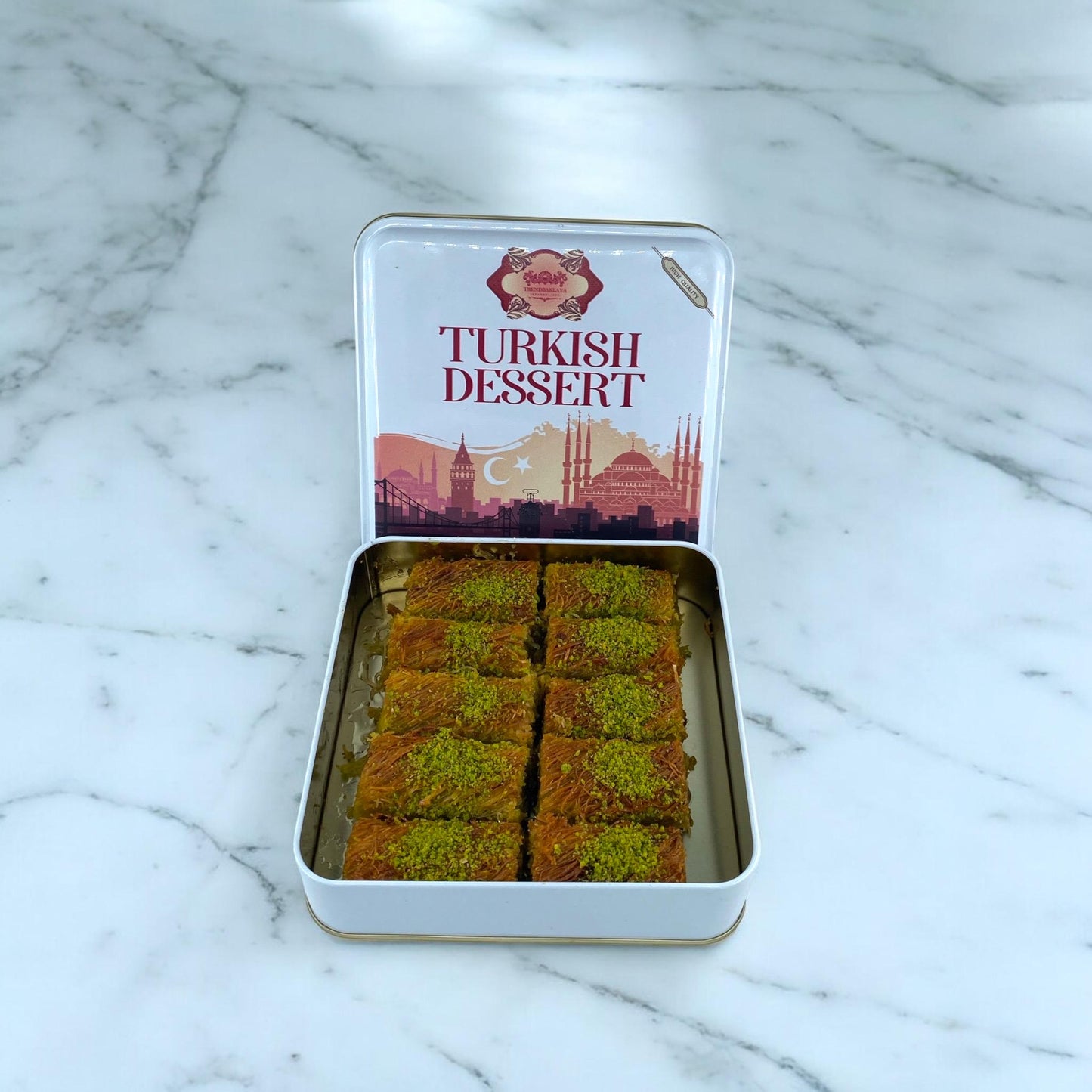 Turkish Pistachio Knafah, Turkish Pistachio Kadayif, Handmade Pistachio Knafah, Food Theme Gift, Dessert Box, Turkish Mixed  Dessert Tin Box