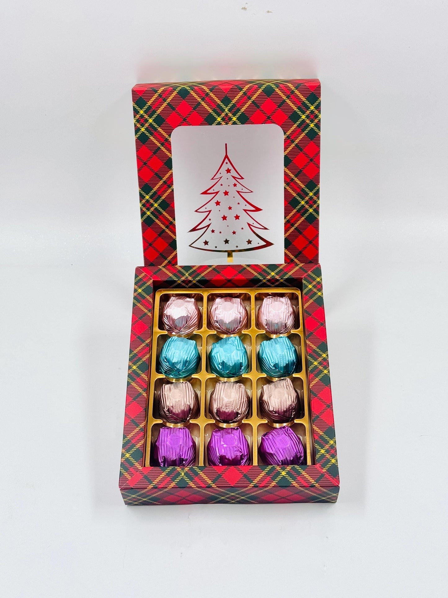 Mother’s Day Chocolate Gift Red Box, Birthday Chocolate, Purple, Blue, Pink, Bronze Milk Chocolates Folied With Rich Hazelnut, 12 Piece