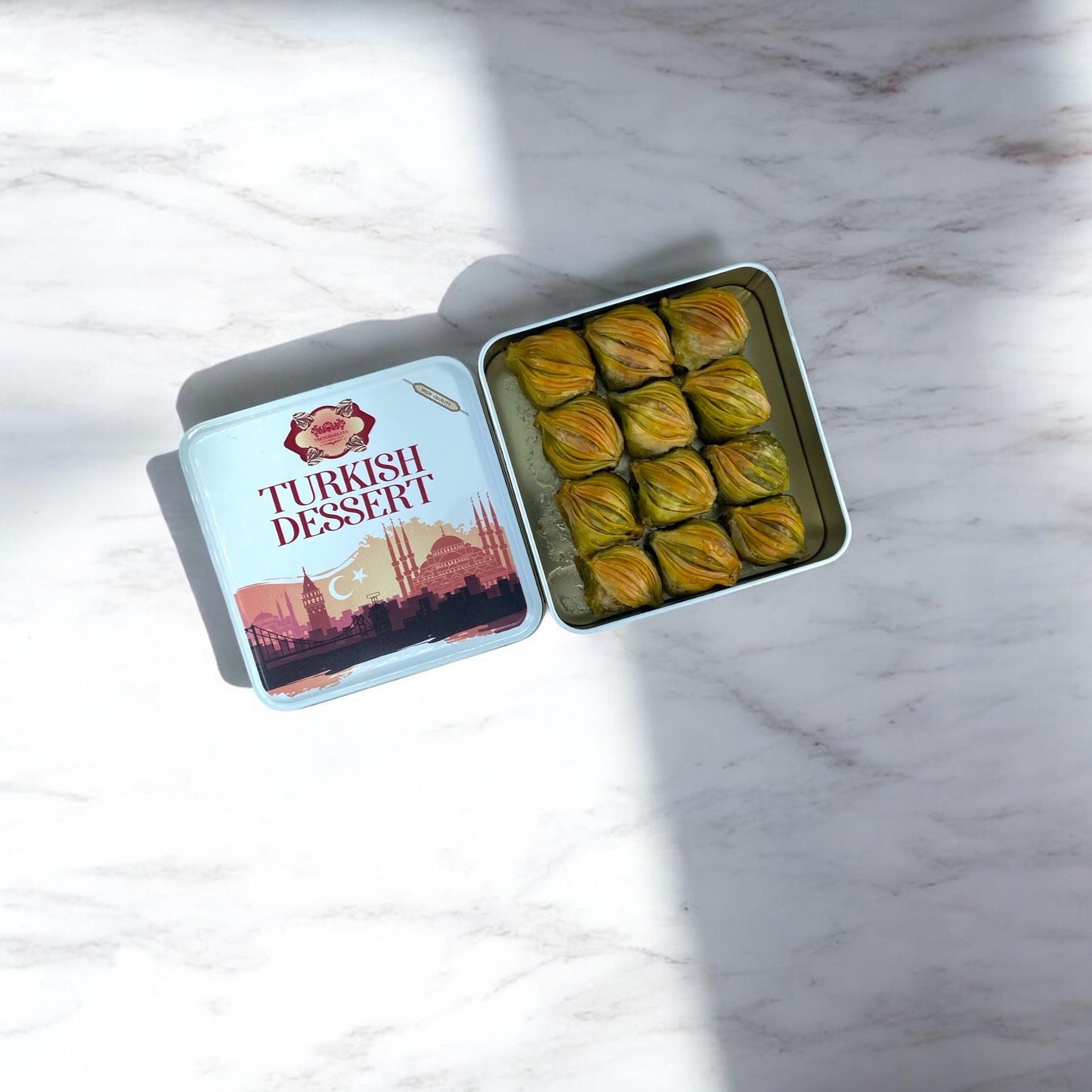Turkish Baklava Pistachio Cream Gift Tin Box, Homemade Pistachio Baklava, Turkish Dessert, Handmade Baklava Box, Mediterranean Desserts