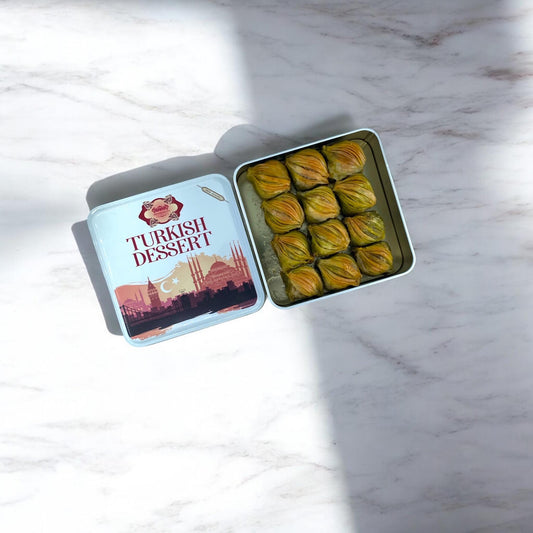 Turkish Baklava Pistachio Cream Gift Tin Box, Homemade Pistachio Baklava, Turkish Dessert, Handmade Baklava Box, Mediterranean Desserts