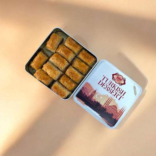 Trend Baklava Premium Walnut Baklava Tin Box, Handmade Turkish Dessert, Layered & Rich in Flavor, Authentic Middle Eastern Sweet Gift Box