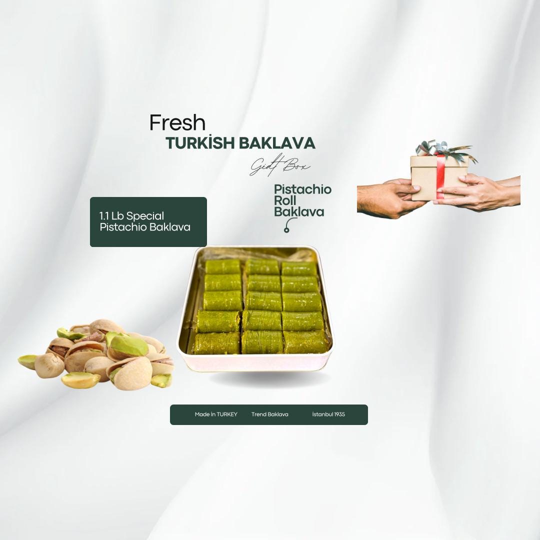Turkish Baklava With Pistachio Gift Tin Box, Thin Dough with Lots of Pistachios Baklava, Custom Tin Gift Box, Delicious Pistachio Dessert