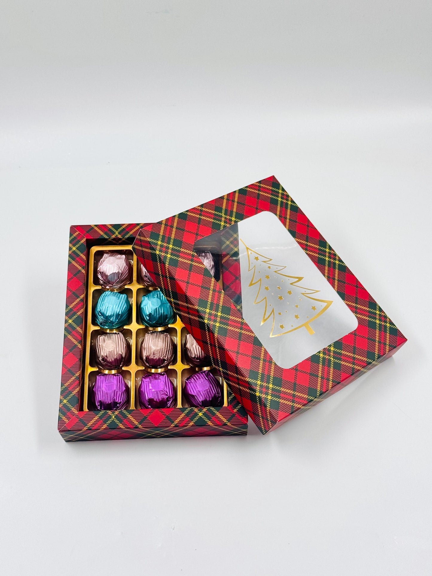 Mother’s Day Chocolate Gift Red Box, Birthday Chocolate, Purple, Blue, Pink, Bronze Milk Chocolates Folied With Rich Hazelnut, 12 Piece