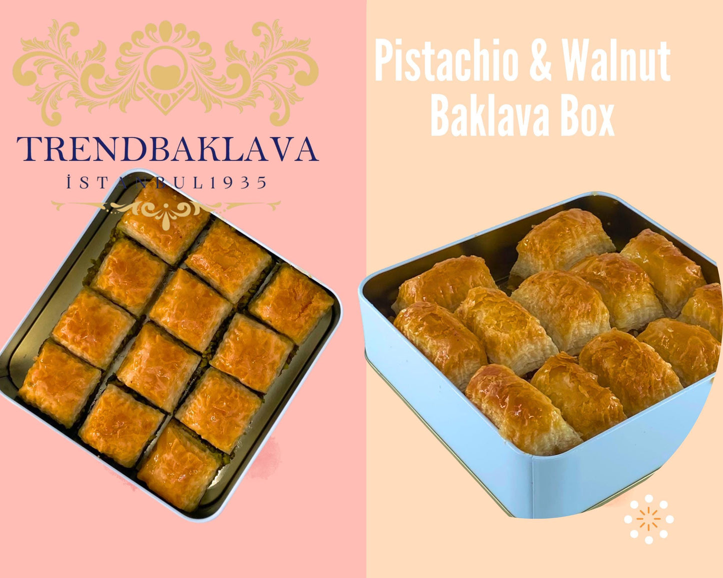 Assorted Baklava Gift Box, Walnut & Pistachio Baklava Tin Box, Customized Turkish Baklava, Handmade Autentic Dessert, Made in Turkey