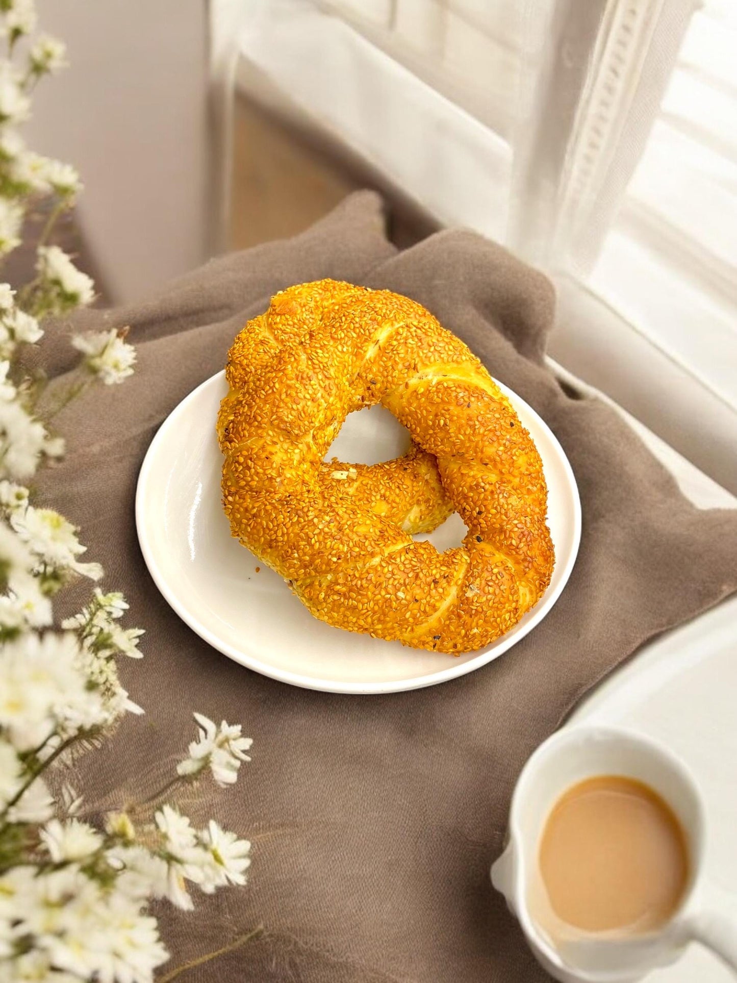 Turkish Sesame Bagels, Handmade Artisan Bread, Traditional Turkish Food, Savory Sesame Ring Bagel, Circular Bread,Breakfast Food,Savory Food