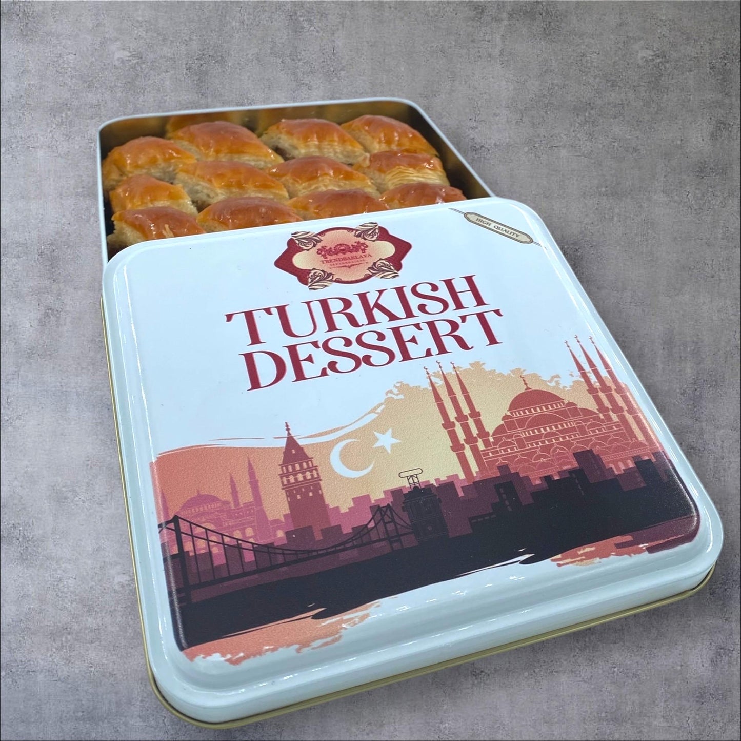 Homemade Turkish Baklava Walnut, Fresh Handmade Dessert, Baklava Tin Gift Box, Turkish Baklava With Crispy  Fresh Walnuts, Turkish Dessert