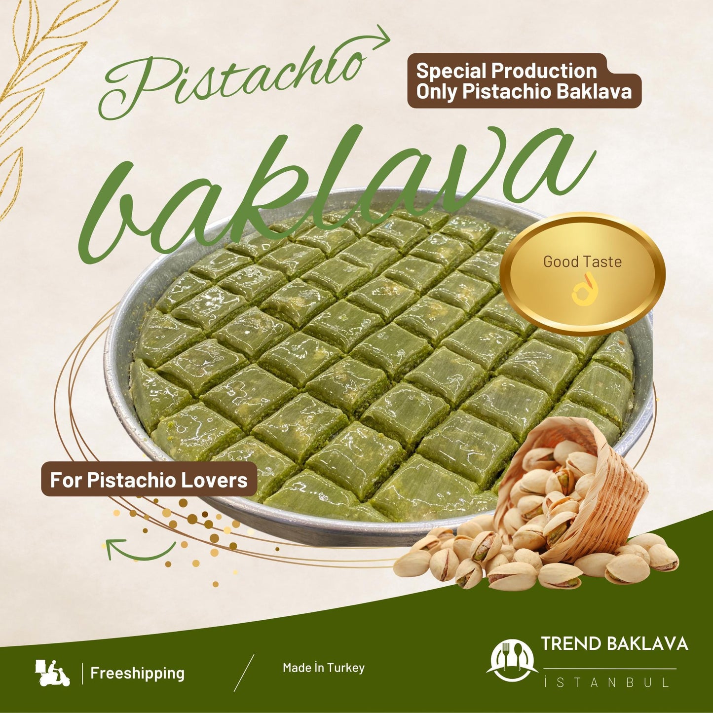 Turkish Baklava With Pistachio, Special Turkish Baklava Gift Box, Personalized Dessert Gift, Delicious Special Pistachio Honey Baklava