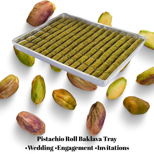 Turkish Baklava With Pistachio Tray, Pistachio Powder Roll Baklava, Wedding, Engagement Dessert For Guest, Handmade Baklava For Invitations