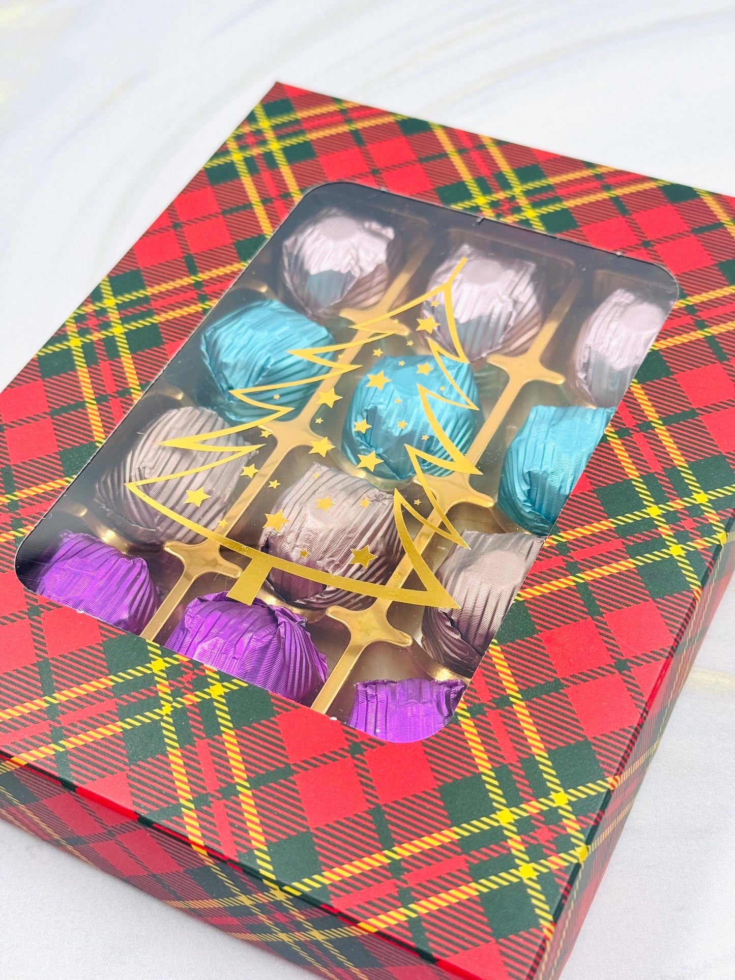 Mother’s Day Chocolate Gift Red Box, Birthday Chocolate, Purple, Blue, Pink, Bronze Milk Chocolates Folied With Rich Hazelnut, 12 Piece